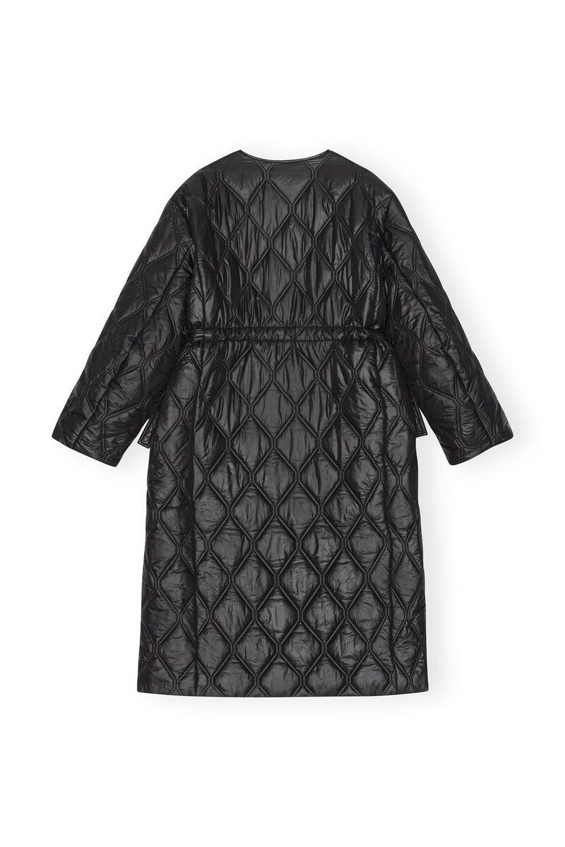 Black Shiny Quilt Long Frakke, Nylon, in colour Black - 2 - GANNI