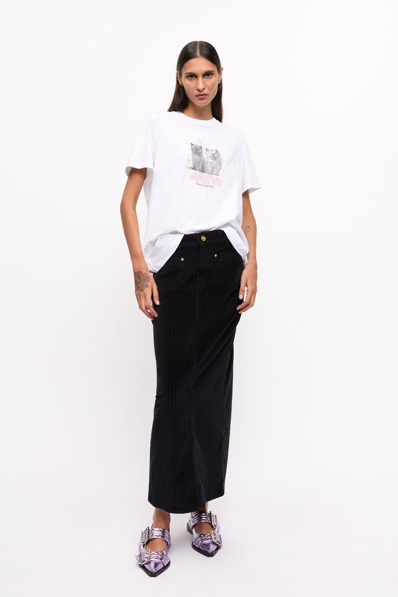 Black Corduroy Maxi Skirt, Elastane, in colour Black - 1 - GANNI