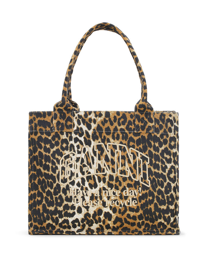 Leopard Large Canvas Tote väska, Recycled Cotton, in colour Leopard - 1 - GANNI