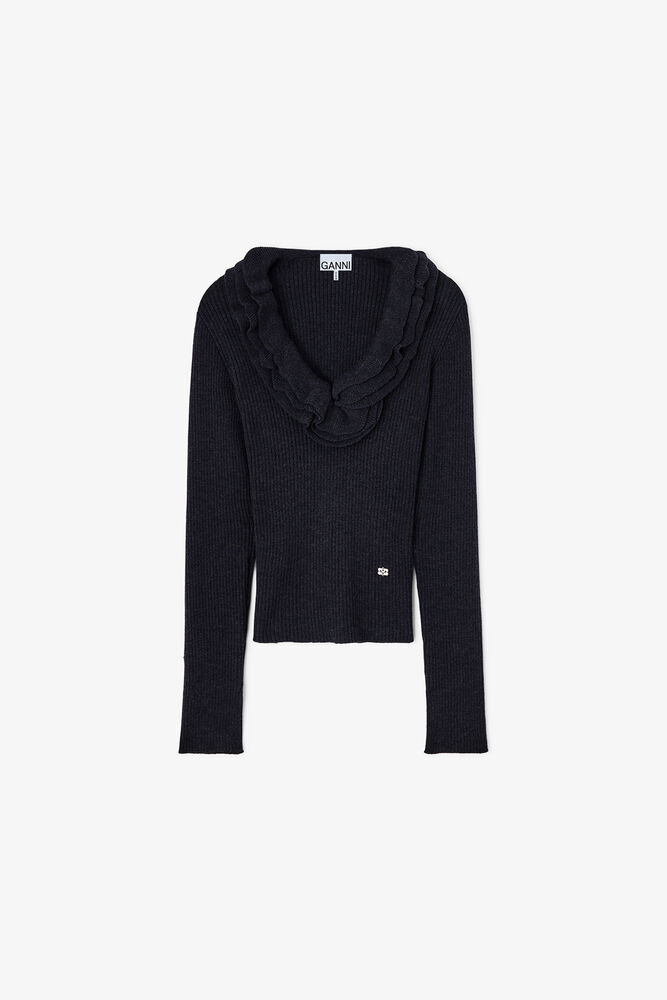 Top in Ribbed Merino, Phantom