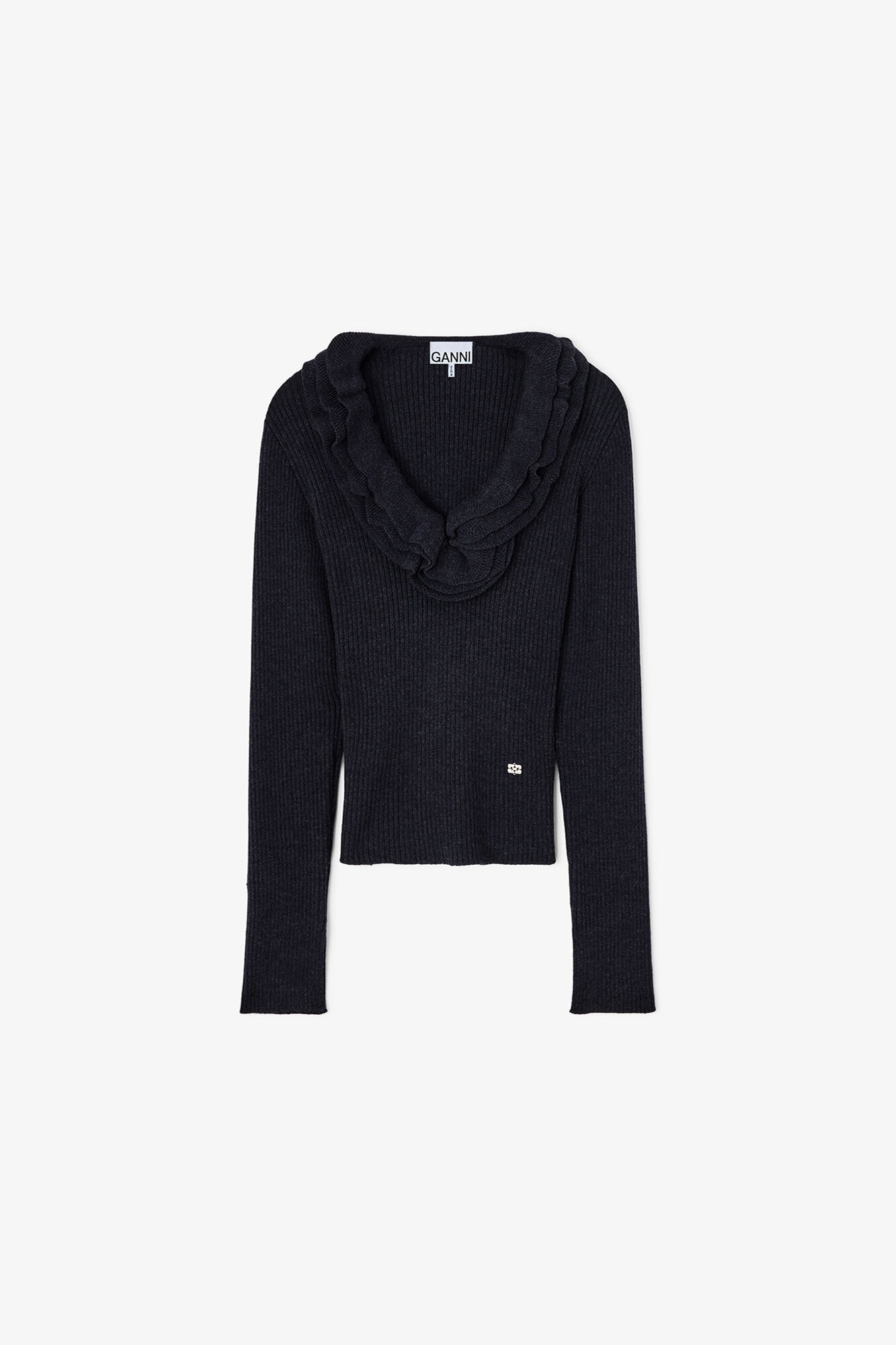 Top in Ribbed Merino, Merino Wool, in colour Phantom - 1 - GANNI