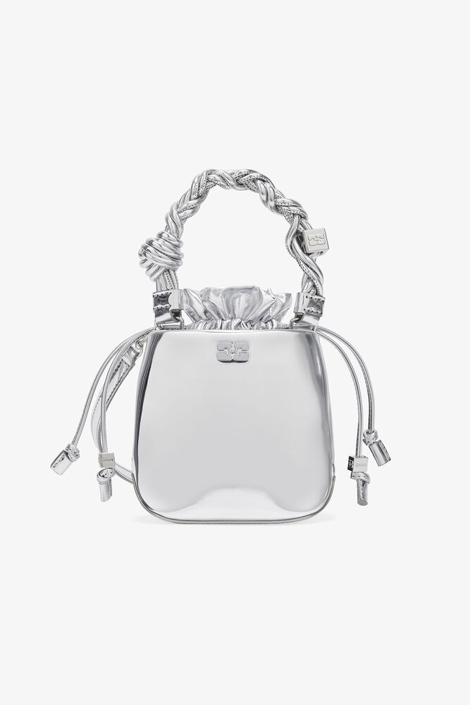 Silver Mini GANNI Bou Bucket Bag, Silver