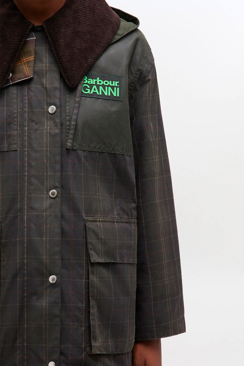 Waxed Jacket in Green, Cotton, in colour Dark Green - 3 - GANNI