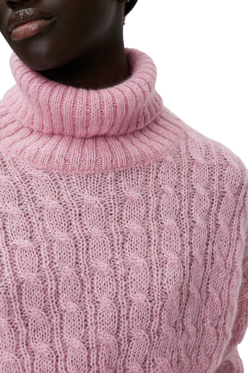 Highneck Cropped Pullover, Merino Wool, in colour Lilac Sachet - 4 - GANNI