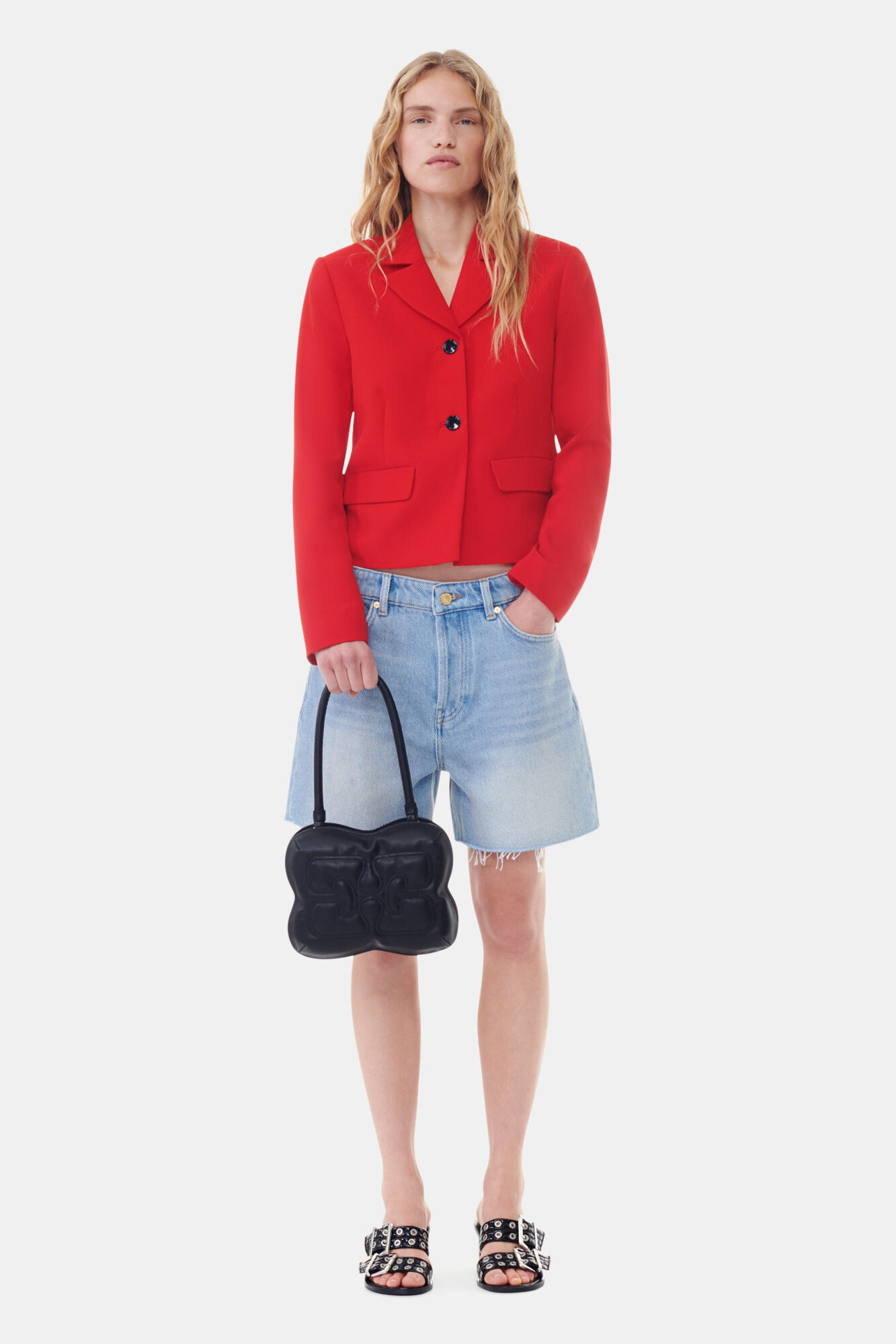 Blue Heavy Denim Shorts, Cotton, in colour Tint Wash - 1 - GANNI