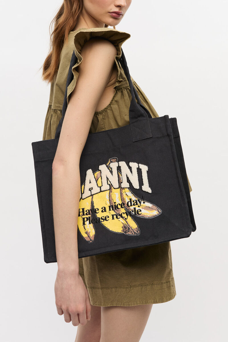 Black Banana Large Tote, Recycled Cotton, in colour Black - 2 - GANNI