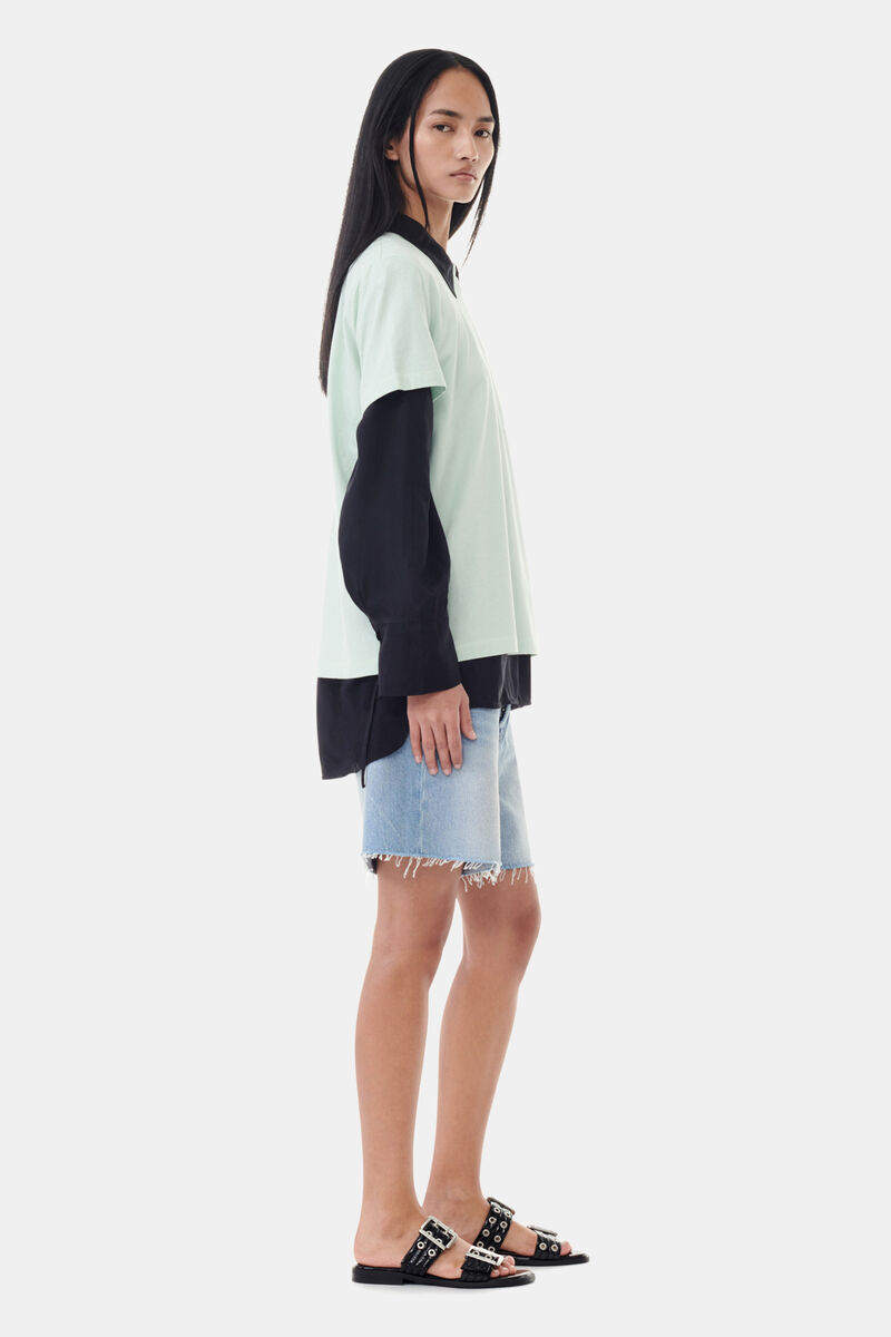 Mint Green GANNI World T-shirt, Cotton, in colour Aqua Foam - 3 - GANNI