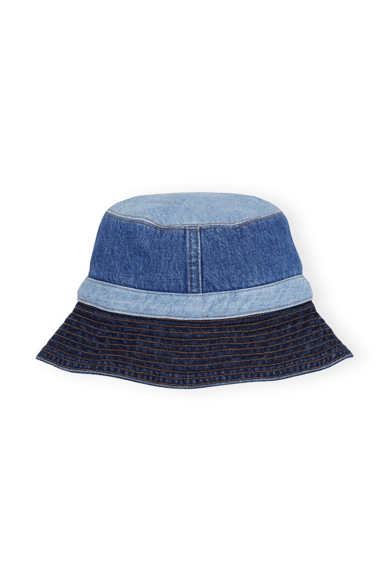Patchwork Denim Patchwork Bucket Hat, Cotton, in colour Indigo - 1 - GANNI