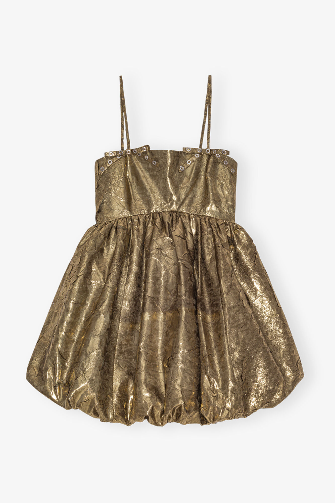 Gold Pleat Strap Mini Dress, Recycled Polyester, in colour Gold - 1 - GANNI