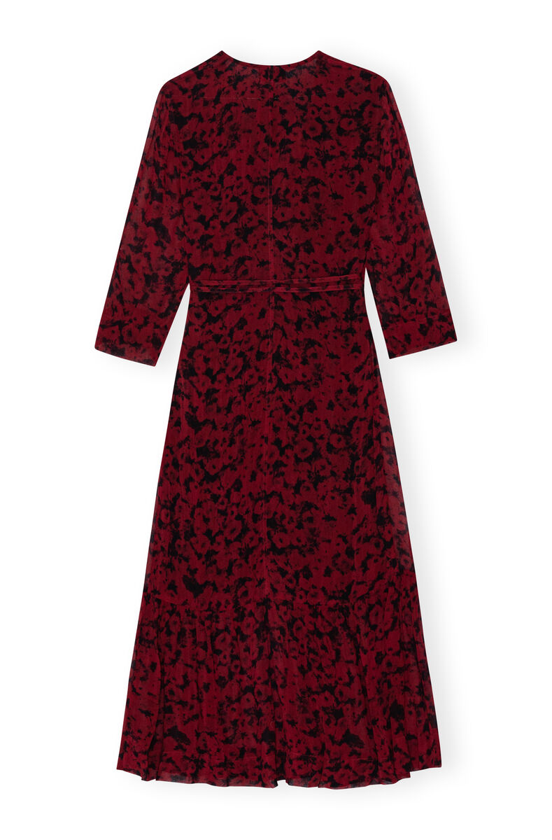 Red Printed Light Georgette Wrap Midi Dress, Viscose, in colour Syrah - 2 - GANNI