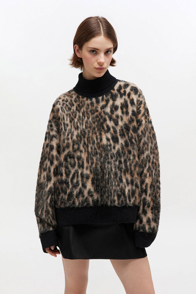 Leopard High-neck Sweater, Leopard