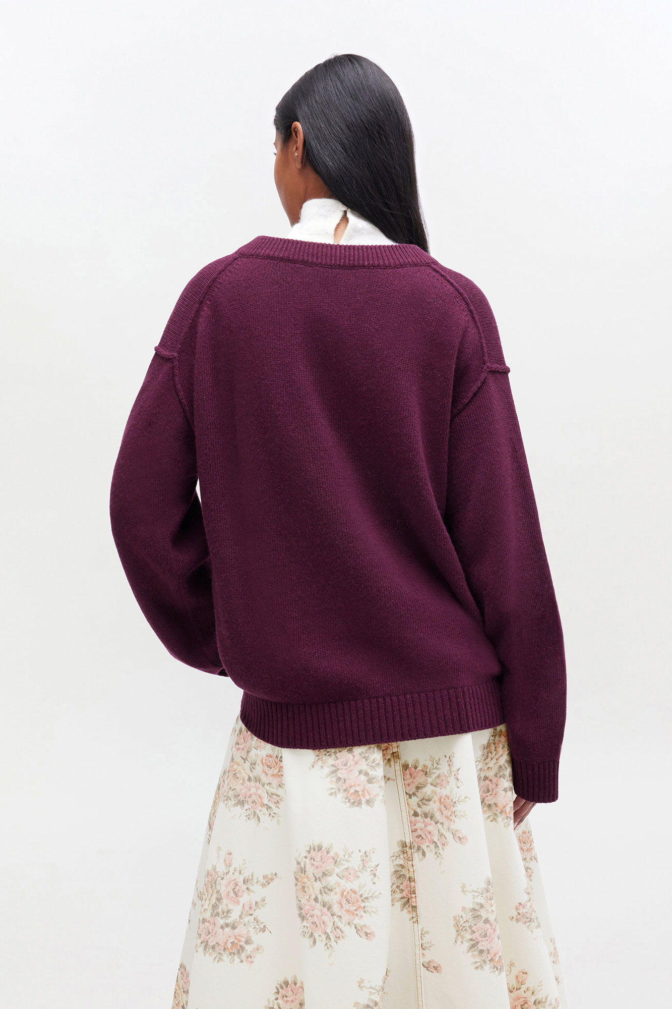Burgundy Wool Mix V-neck Jumper, Viscose, in colour Burgundy - 3 - GANNI