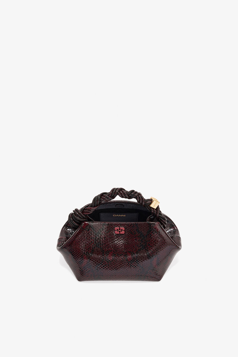 Burgundy Snake Small Bou Bag, Recycled Leather, in colour Dark Burgundy - 3 - GANNI