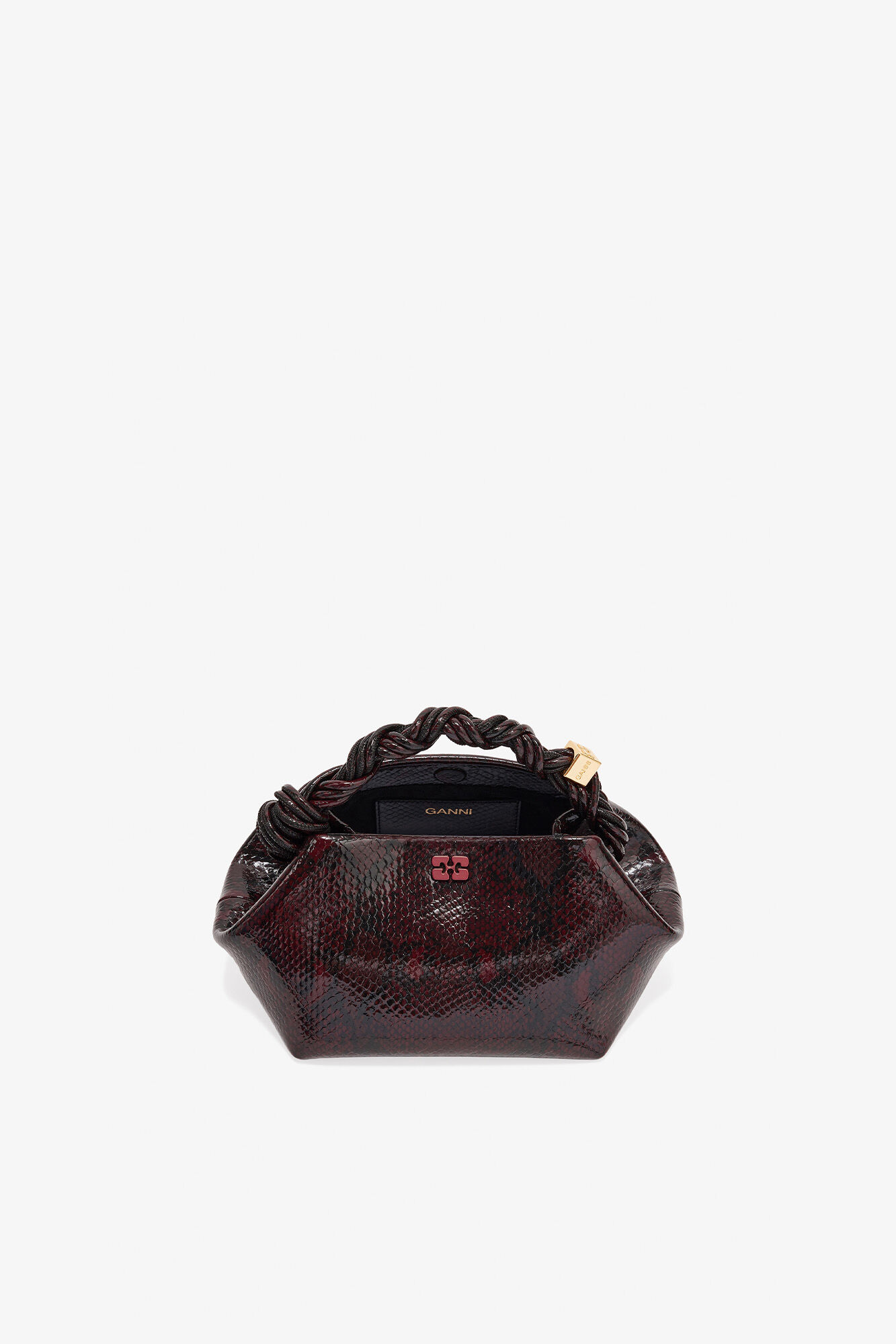 Burgundy Snake Small Bou Bag, Recycled Leather, in colour Dark Burgundy - 3 - GANNI
