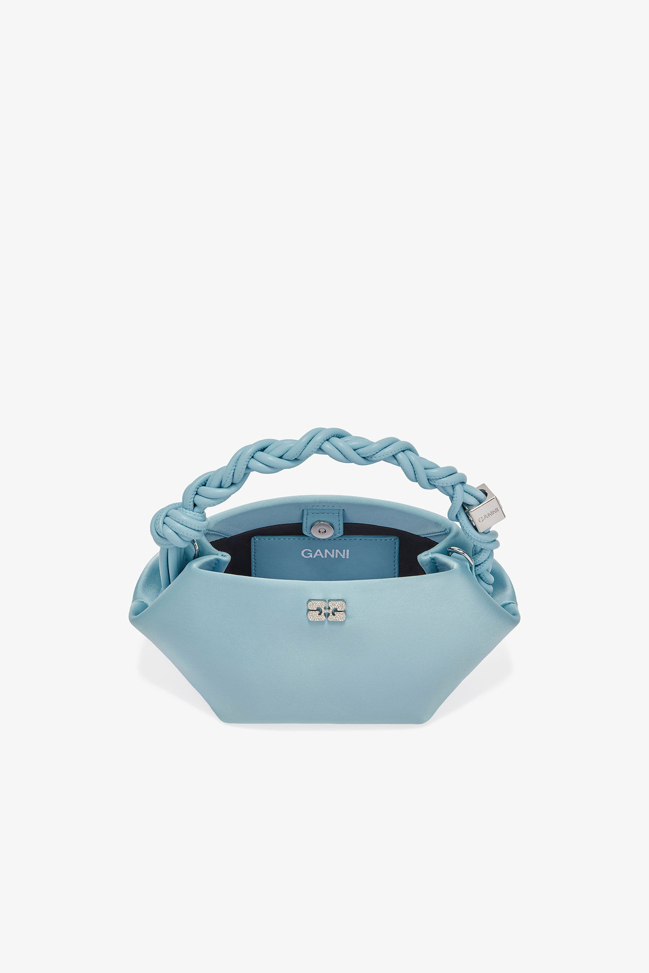Icy Blue Satin Mini GANNI Bou Bag, Recycled Polyester, in colour Icy Blue - 3 - GANNI