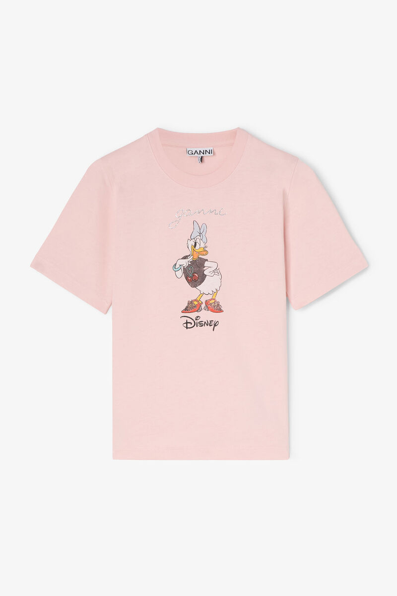 GANNI x Disney Daisy Duck Pink Printed Cropped T-shirt, in colour Chalk Pink - 1 - GANNI