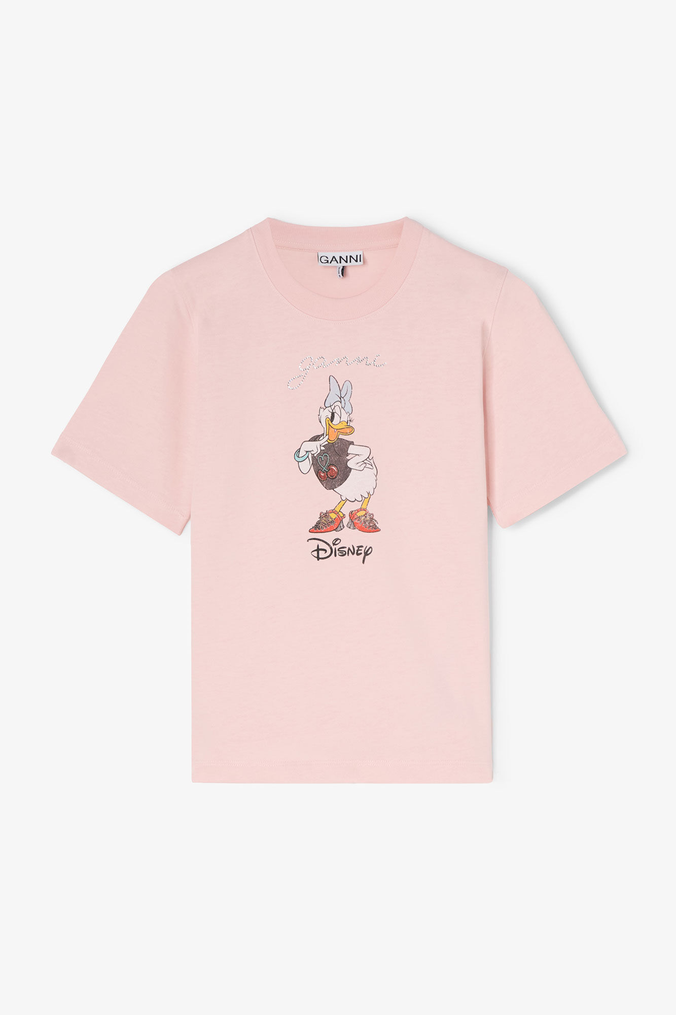 GANNI x Disney Daisy Duck Pink Printed Cropped T-shirt, in colour Chalk Pink - 1 - GANNI