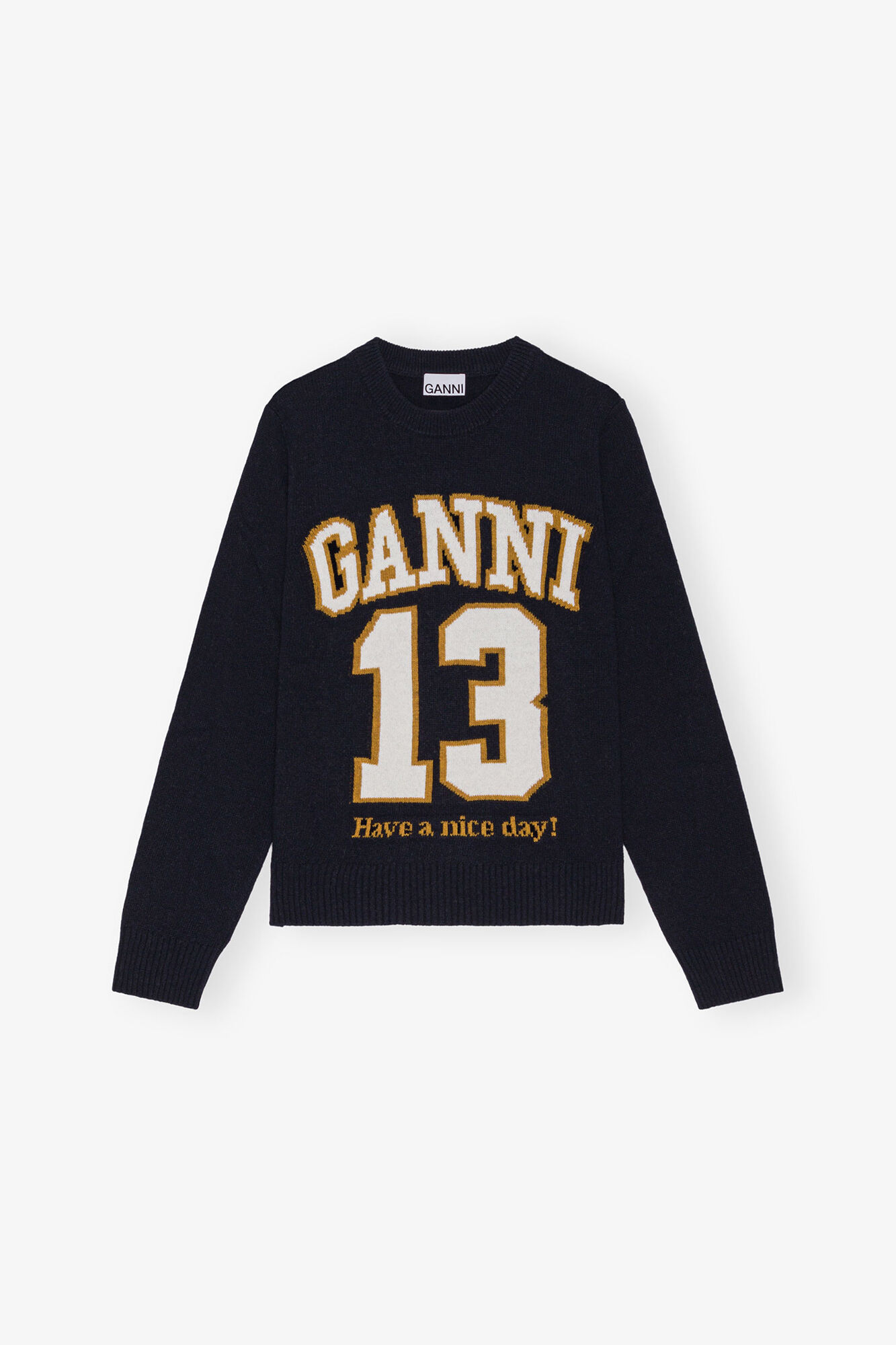 Dark Blue Graphic Wool Mix Baseball Sweater | GANNI US