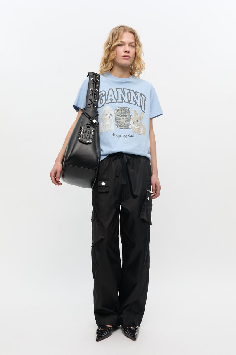 Black Nylon Elasticated Trousers, Polyurethane, in colour Black - 1 - GANNI