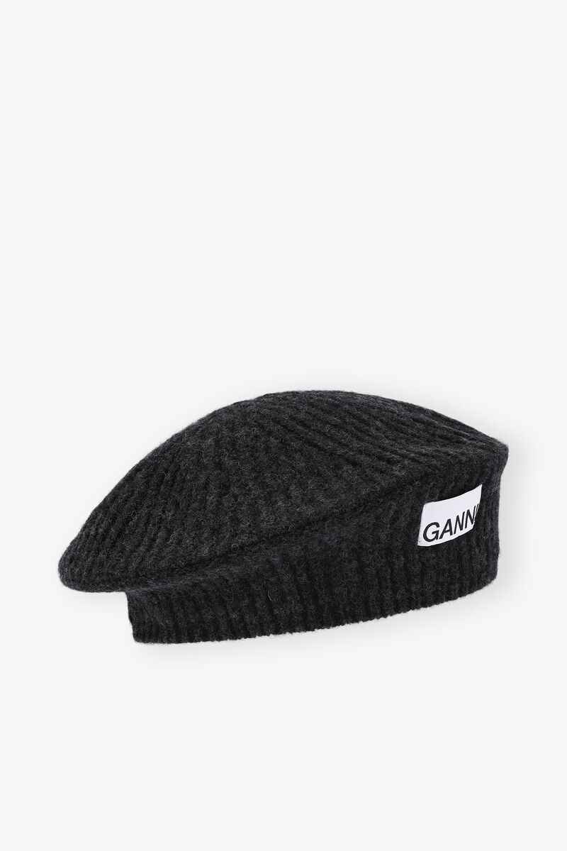 Béret Wool Rib Knit, Recycled Polyamide, in colour Phantom - 1 - GANNI
