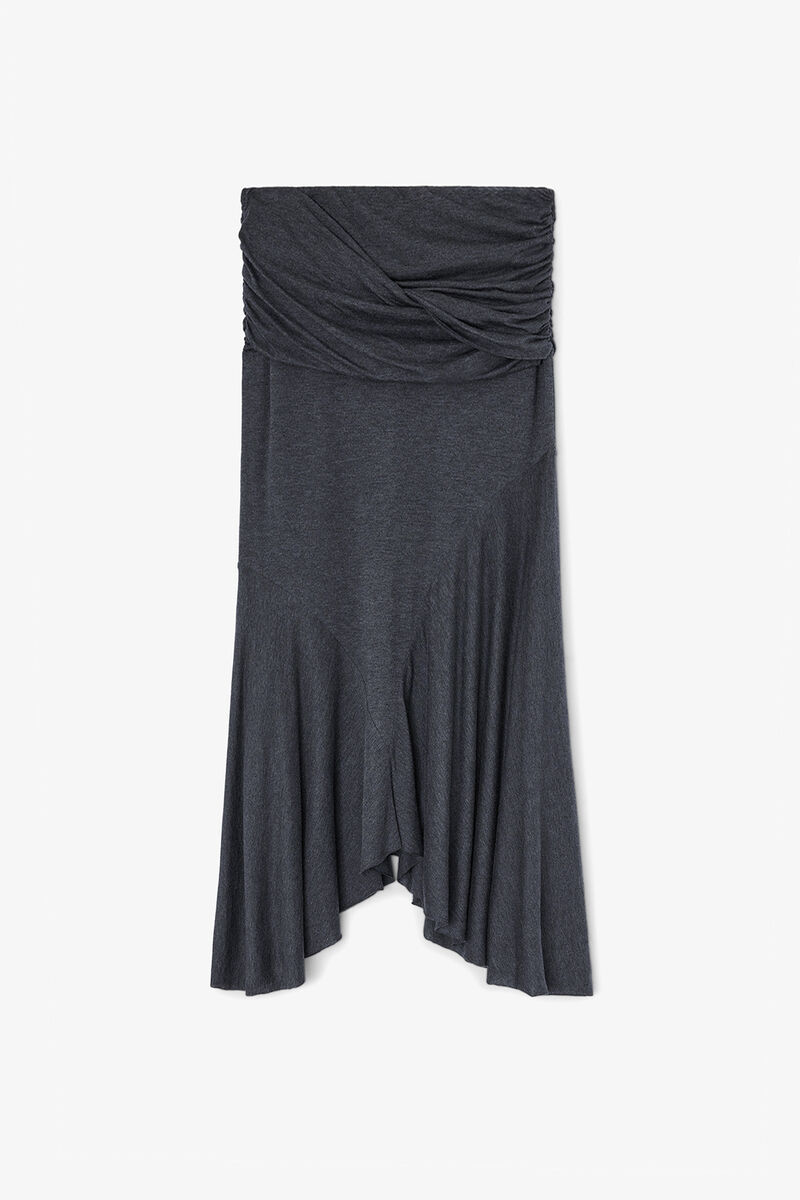 Long Skirt in Grey Jersey, Modal, in colour Phantom - 1 - GANNI