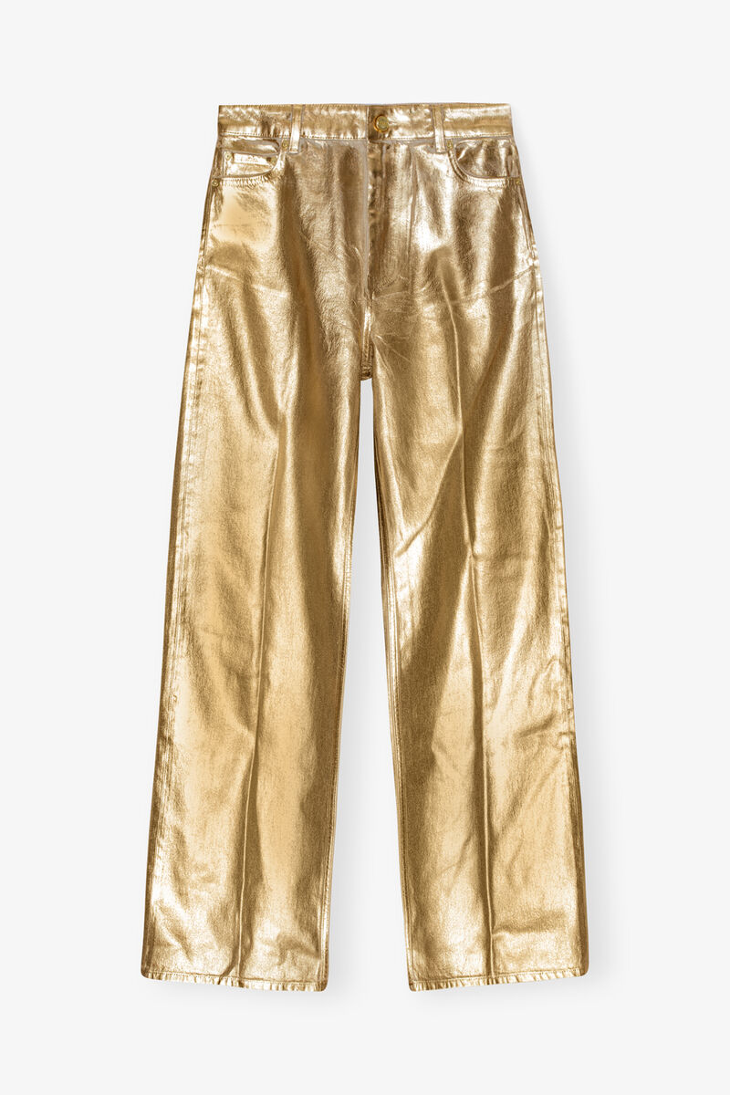 Gold Foil Wide Jeans, Organic Cotton, in colour Egret - 1 - GANNI