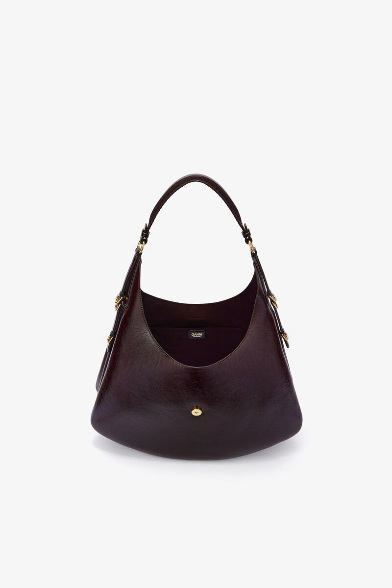 Large Kat Bag Shine in Brown, Polyester, in colour Demitasse - 3 - GANNI