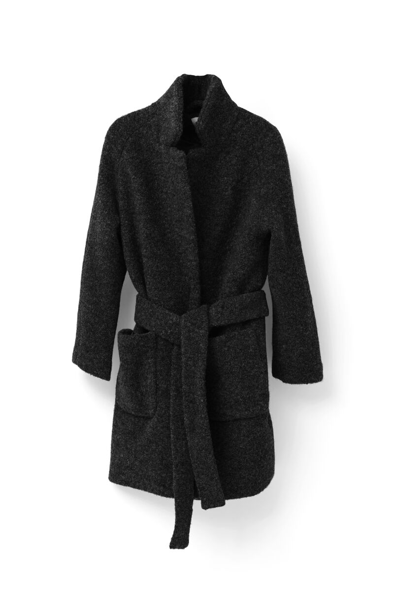 Fenn Wrap Coat, in colour Black - 1 - GANNI
