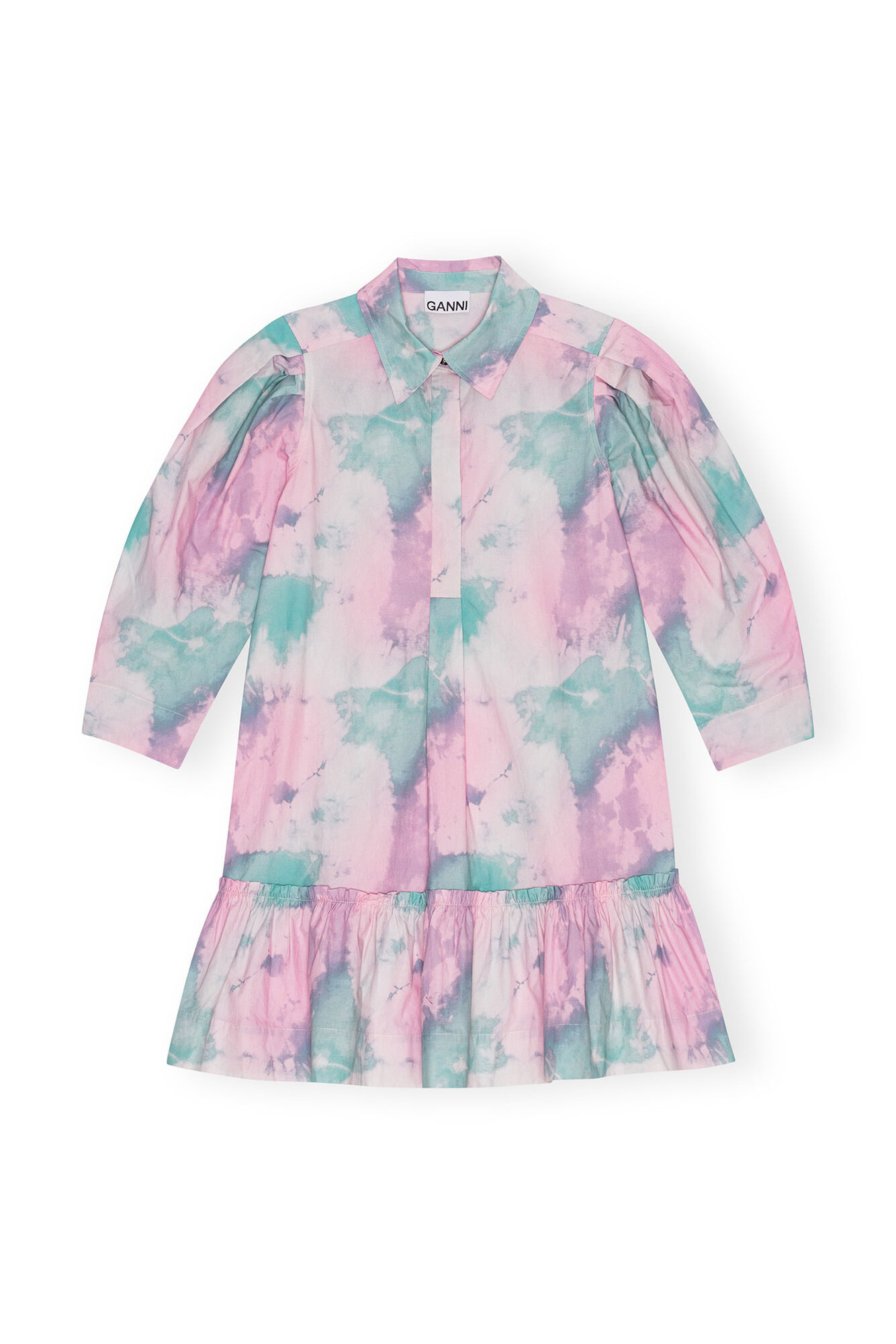 Lilac Printed Cotton Mini Shirt Dress, Cotton, in colour Lilac Sachet - 1 - GANNI