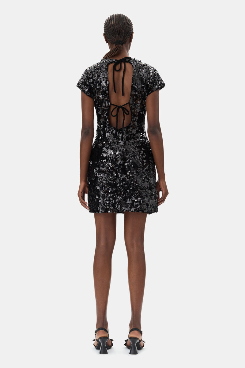 Black Velvet Sequins Mini Dress, Polyester, in colour Black - 4 - GANNI