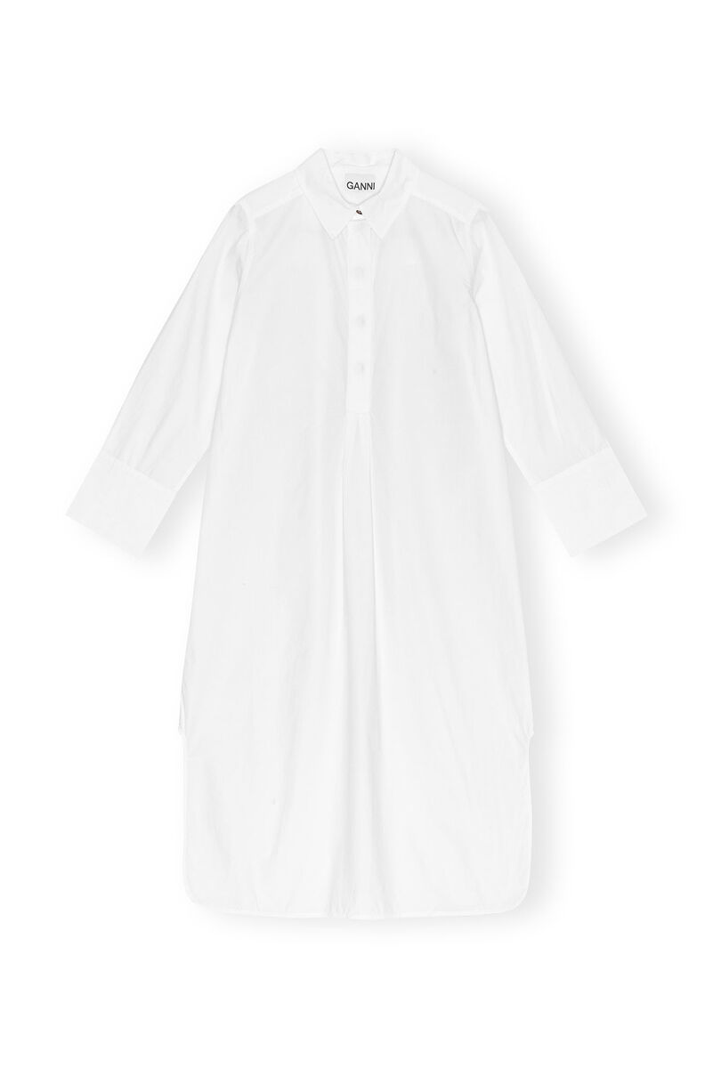 White Cotton Poplin Oversized Shirt Kleid, Cotton, in colour Bright White - 1 - GANNI