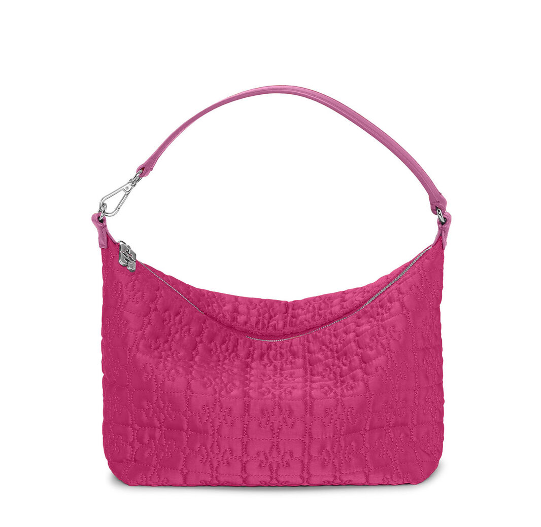 Pink Medium Butterfly Pouch Satin Bag, Recycled Polyester, in colour Shocking Pink - 1 - GANNI