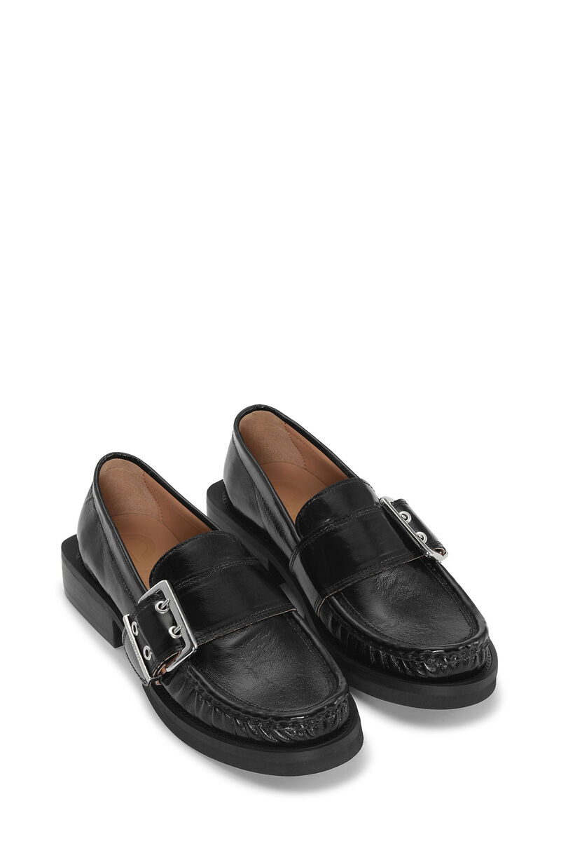 Black Feminine Buckle Loafer, Polyester, in colour Black - 2 - GANNI