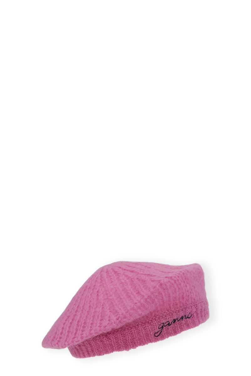 Mohair-Baskenmütze, Merino Wool, in colour Phlox Pink - 1 - GANNI