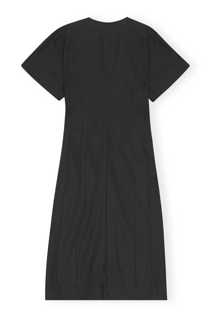 Black Drapey Melange Midi Kleid, Elastane, in colour Black - 2 - GANNI