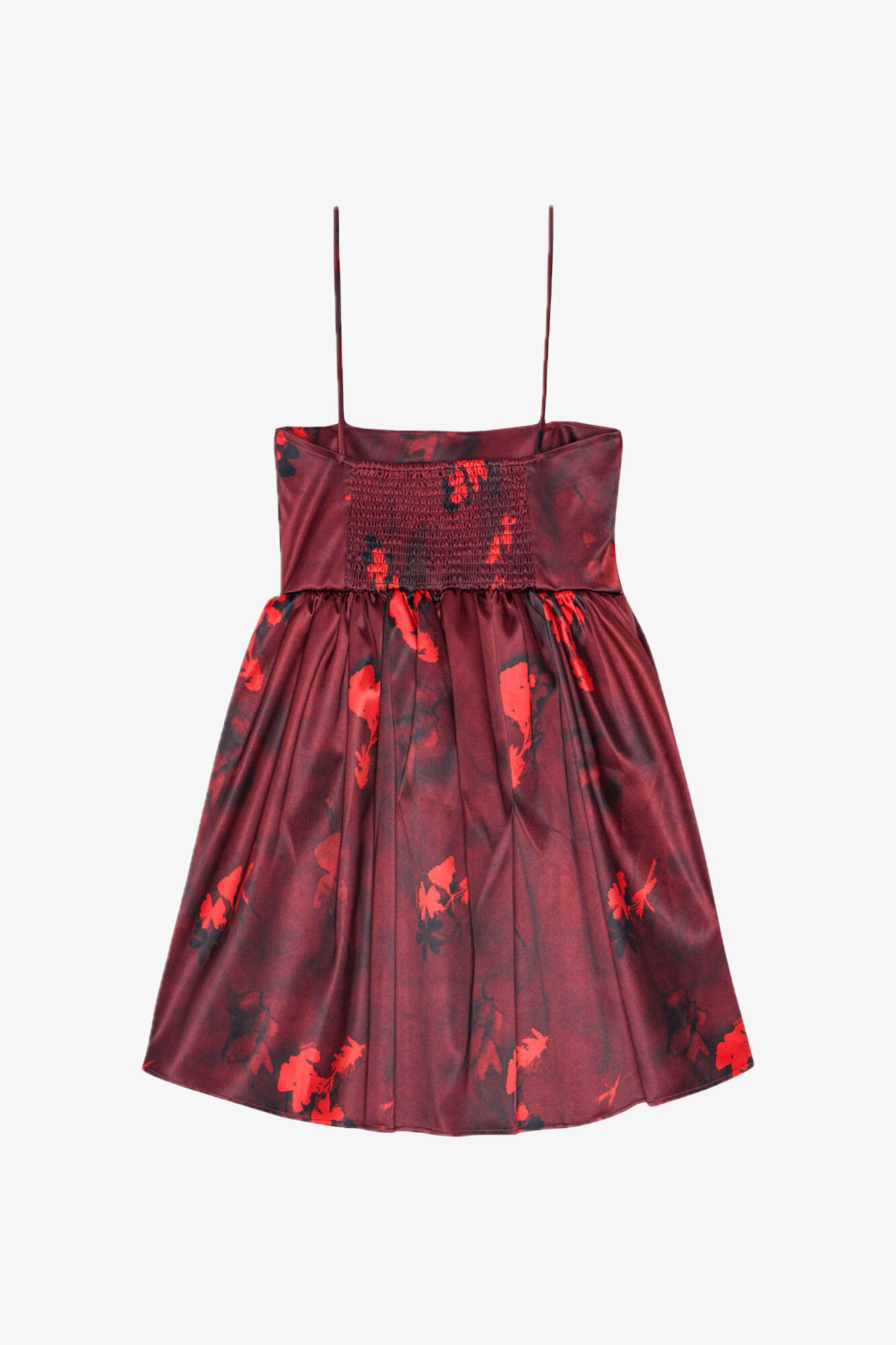 Red Floral Print Satin Strap Mini Dress, Elastane, in colour Winery - 2 - GANNI