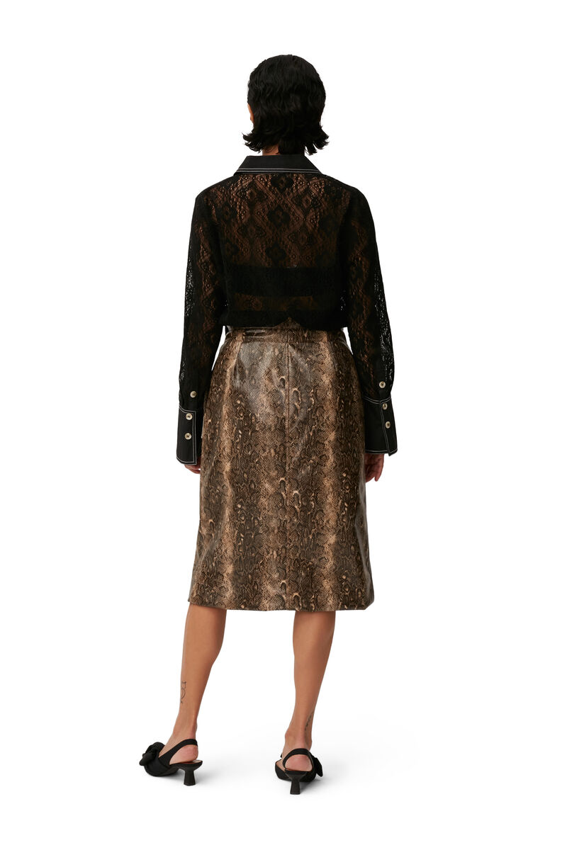 Snake Print Wrap Midi Skirt, PU Leather, in colour Snake Starfish - 3 - GANNI
