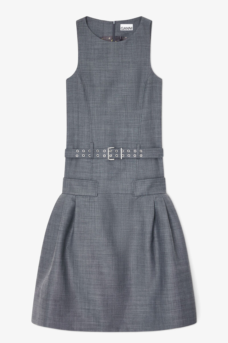 Dress in Grey Wool Melange, in colour Phantom - 1 - GANNI