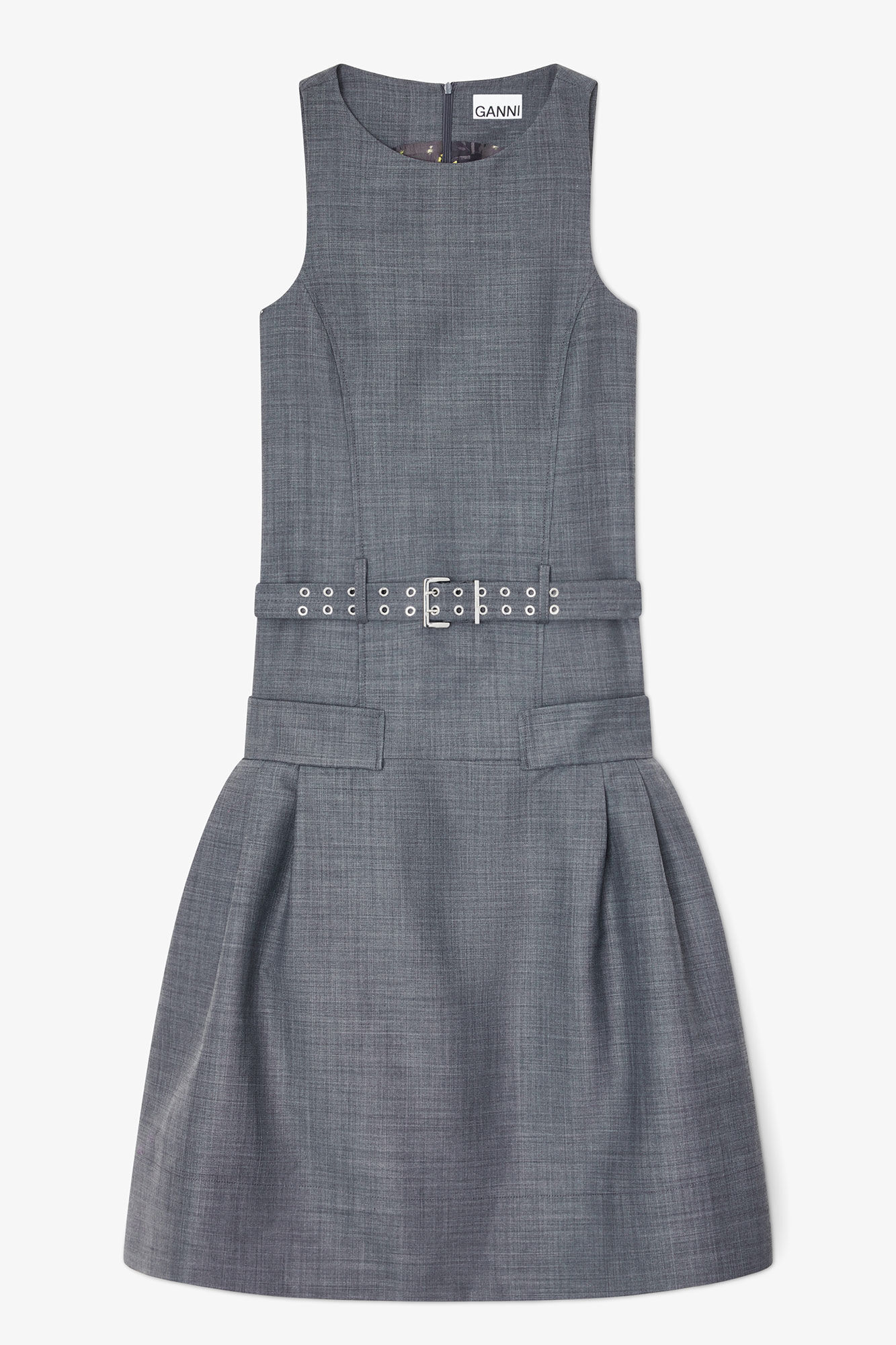 Dress in Grey Wool Melange, in colour Phantom - 1 - GANNI