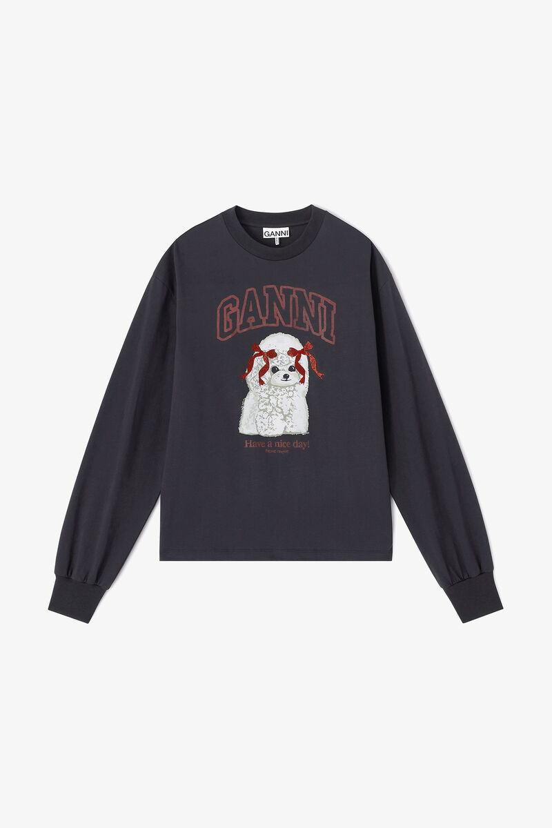 Grey Poodle Long-sleeve, Organic Cotton, in colour Phantom - 1 - GANNI