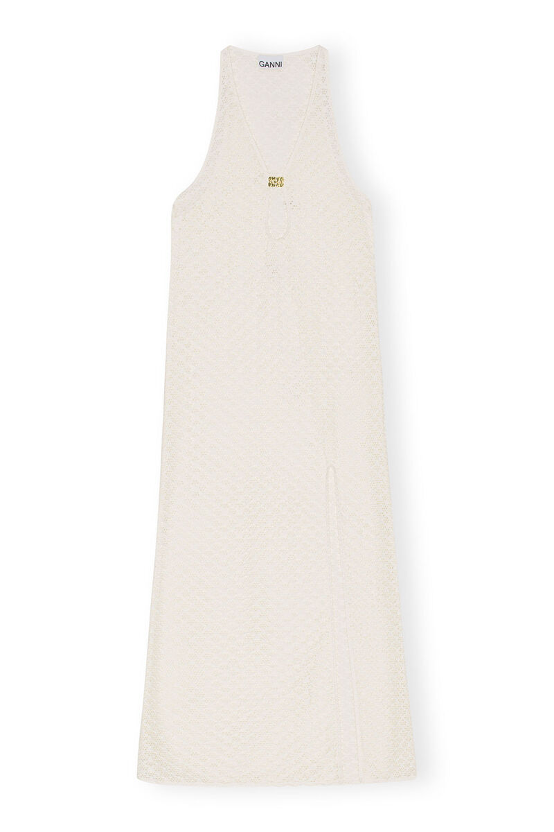 Mesh Lace Maxi Dress, Elastane, in colour Egret - 1 - GANNI
