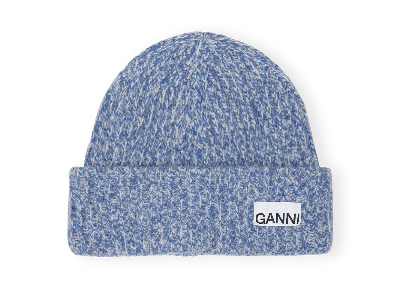Loose Wool Rib Knit Beanie , Recycled Polyamide, in colour Nautical Blue - 1 - GANNI