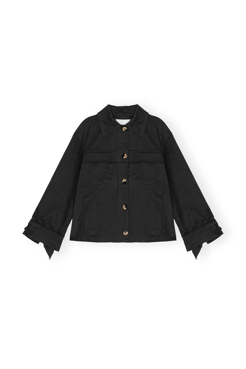 Black Herringbone Canvas Jacket, Elastane, in colour Black - 1 - GANNI