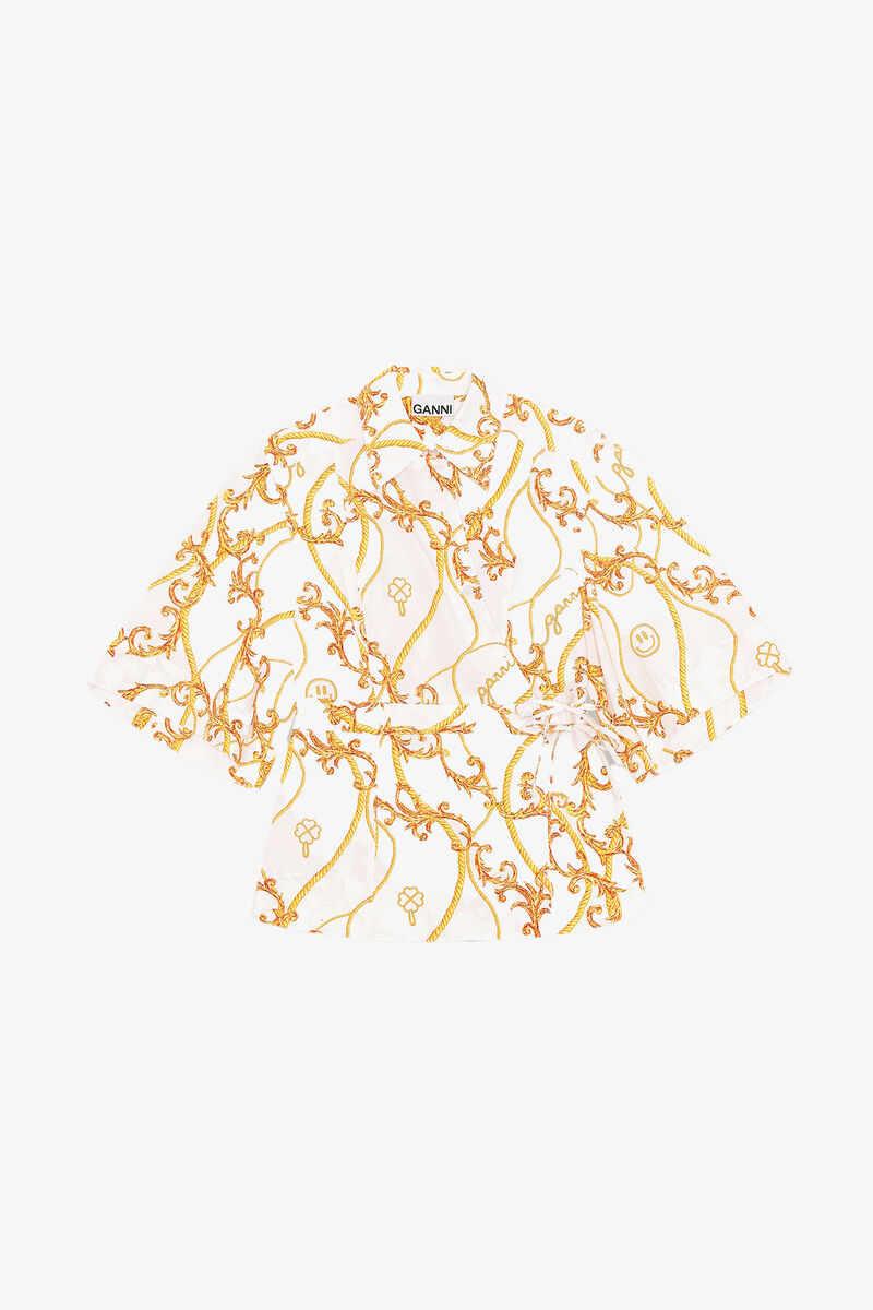 Cotton Poplin Wrap Shirt, Cotton, in colour Egret - 1 - GANNI
