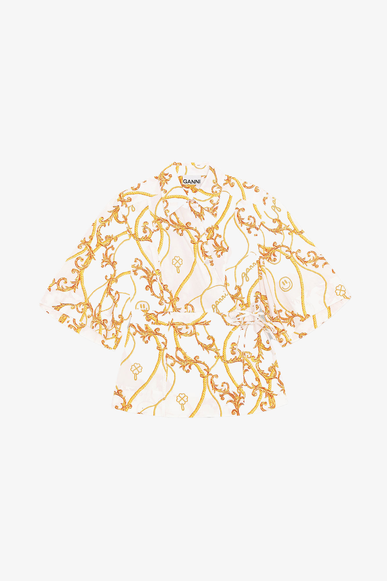 Cotton Poplin Wrap Shirt, Cotton, in colour Egret - 1 - GANNI