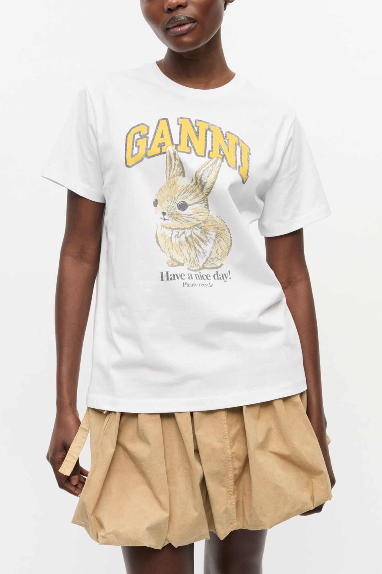 White Relaxed Jersey Bunny T-shirt | GANNI US