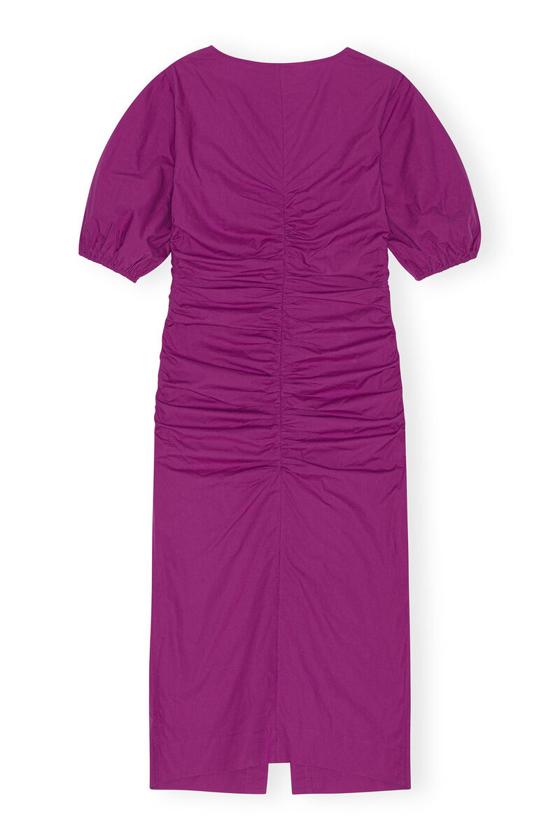 Cotton Poplin Gathered Open-neck Maxi Dress, Cotton, in colour Purple Wine - 2 - GANNI