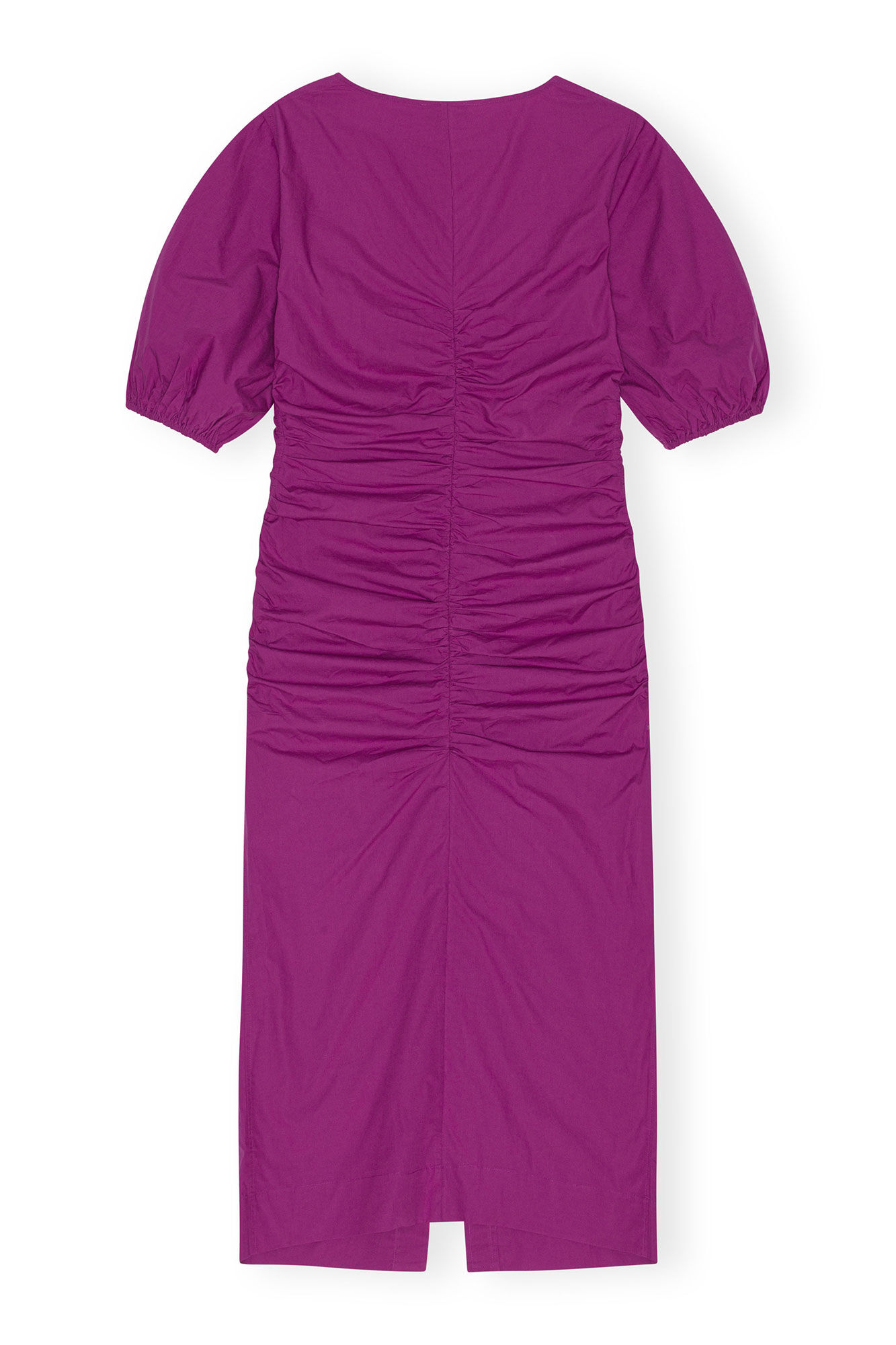 Cotton Poplin Gathered Open-neck Maxikjole, Cotton, in colour Purple Wine - 2 - GANNI