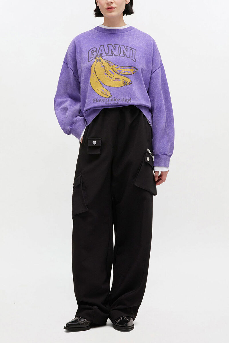 Vintagetv&auml;ttad sweatshirt, Organic Cotton, in colour Passion Flower - 2 - GANNI