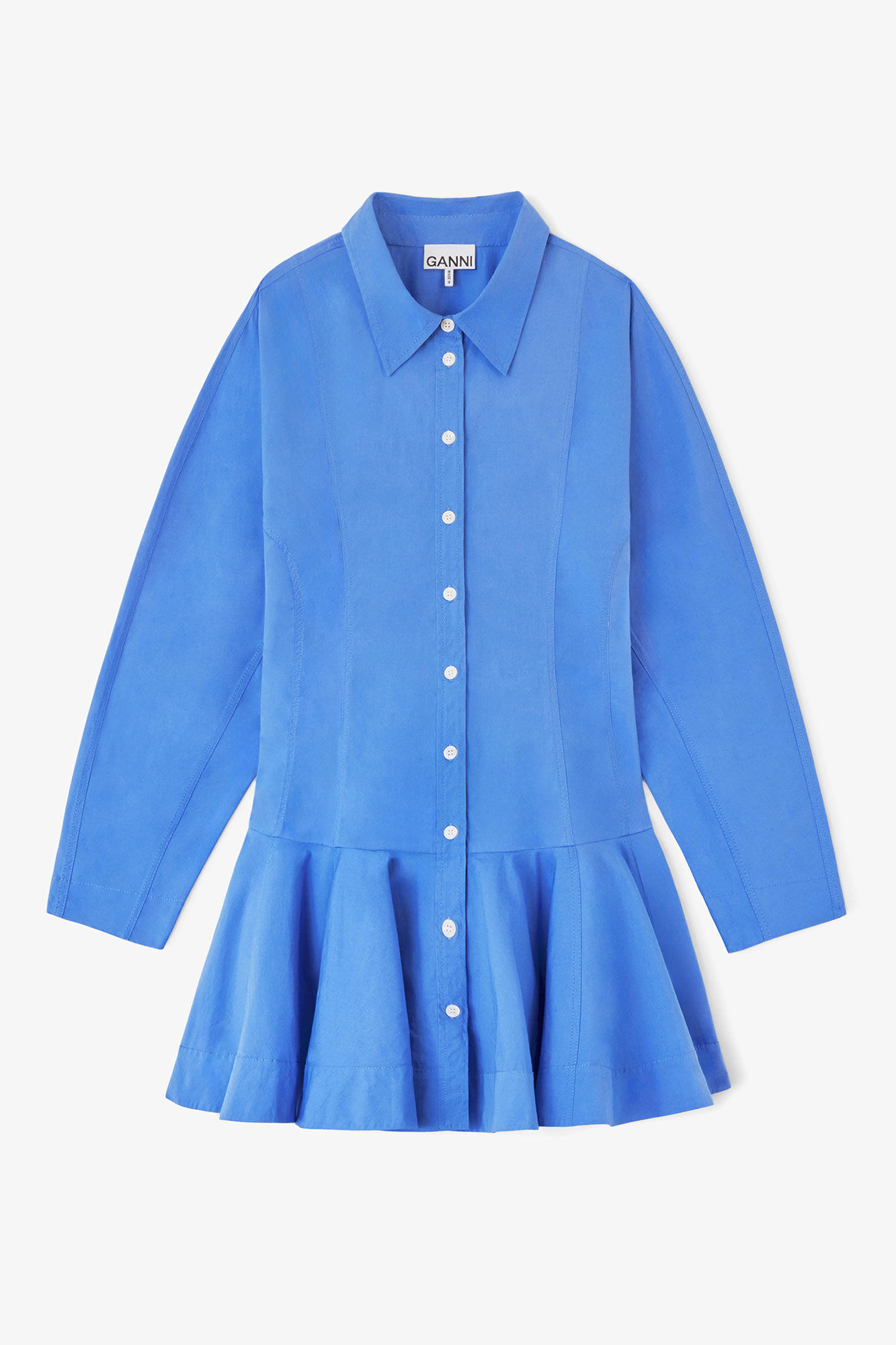 Shirt Dress in Blue Cotton, Organic Cotton, in colour Marina - 1 - GANNI